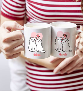 BK Gift Kişiye Özel Sevgililer Günü Sevimli Çiftler Tasarımlı İkili Kupa Bardak-7