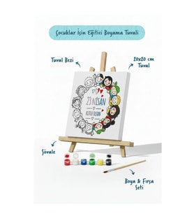 23 Nisan Çocuklar El Ele Temalı Boyama Tuvali – Şövaleli Boya Seti 20x20