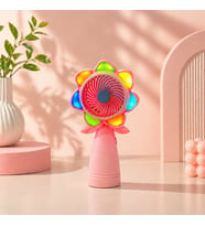 Çiçek Tasarımlı LED Işıklı Mini El Fanı Taşınabilir USB Şarjlı Renkli Vantilatör