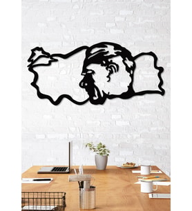 Gowpenart Atatürk Büstlü Türkiye Haritası Siyah Metal Duvar Dekoru - Ev & Ofis Tablosu - Hediye Tablo