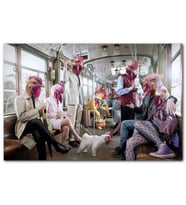 Cakatablo Metroda Tavuk Başlıklı Komik İnsanlar MDF Tablo