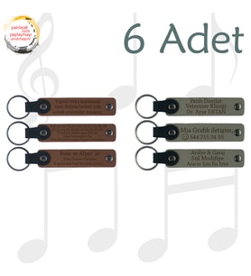 A Kahve & Kül Gri, Küçük Aile Toplantılarına Özel Sürpriz 6’lı Set, İsim Yazılabilen Deri Anahtarlık