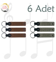 A Kahve & Kül Gri, Küçük Aile Toplantılarına Özel Sürpriz 6’lı Set, İsim Yazılabilen Deri Anahtarlık