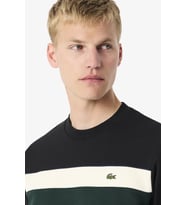 Lacoste Men's Classic Fit Colour-Block Fleece Hoodie Organik Pamuk Renk Bloklu Bisiklet Yaka Sweatshirt Siyah