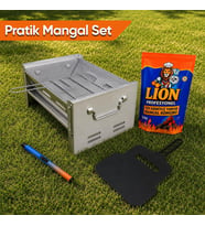 Pratik Mangal Set - Katlanabilir Mangal - Kömür - Çakmak - Yelpaze