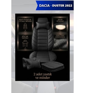 dacia duster 2022 Koltuk ve Kılıf uyumlu Siyah Minder Lüks Yastık 2 Minder 2 Yastık
