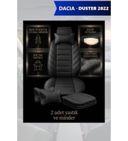 dacia duster 2022 Koltuk ve Kılıf uyumlu Siyah Minder Lüks Yastık 2 Minder 2 Yastık