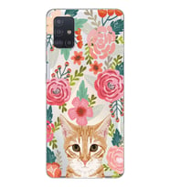 Samsung Galaxy A71 Uyumlu Kedi ve Çiçek Desenli Şeffaf Telefon Kılıfı