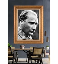 Altın Varaklı Çerçeveli Paspartulu Atatürk Tablo nl154 (Gold)