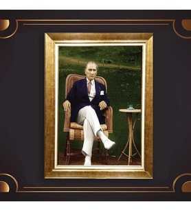 Altın Varaklı Çerçeveli Paspartulu Atatürk Tablo TR0611 (Gold)