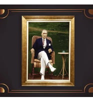 Altın Varaklı Çerçeveli Paspartulu Atatürk Tablo TR0611 (Gold)