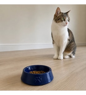 Pati Desen Model Beton Kedi Köpek Mama ve Su Kabı 13 cm çap x 4 cm - Lacivert