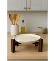 Bambu Siyah Ayaklı Porselen Sunum Tabağı 20cm, Servis ve Tatlı Tabağı