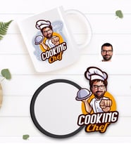BK Gift Kişiye Özel Erkek Chef Karikatürlü Beyaz Kupa ve Ahşap Bardak Altlığı Hediye Seti-15