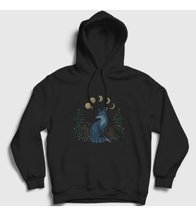 Presmono Unisex Siyah Night Fox Tilki Kapüşonlu Sweatshirt 368037tt