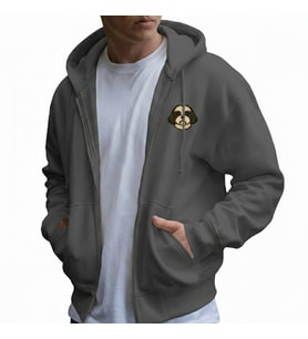 Erkek Shih Tzu Baskılı Oversize Fermuarlı Hoodie (Gri)