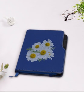 BK Gift Kişiye Özel Papatya Temalı Lacivert Termo Deri Defter-12
