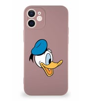 Apple iPhone 12 Mini Soft Premier Kapak Donald Duck-F Tasarımlı Silikon Kılıf - Pudra (Şeffaf)