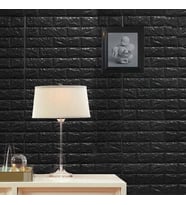 NW06-70X500cm Kendinden Yapışkanlı Siyah Tuğla Desen 3D Duvar Kağıdı Paneli Tek Parça