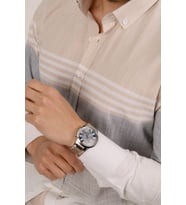 Panolu Bej Gri Çizgili Keten Slimfit Hediye Kutulu Erkek Gömlek