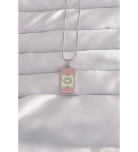 316L Çelik Gümüş Renk Pembe Mineli Ay Figür Tarot Kolye TJ-BKO9045