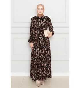 Beli Kuşaklı Çapraz Fırfırlı Karin Elbise-VİZON