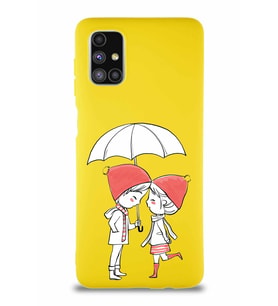 Samsung Galaxy M51 Soft Premier Kapak Aşk Tasarımlı Silikon Kılıf - Sarı (Şeffaf)