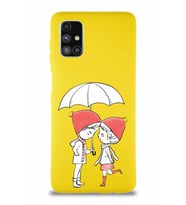 Samsung Galaxy M51 Soft Premier Kapak Aşk Tasarımlı Silikon Kılıf - Sarı (Şeffaf)