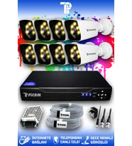 PICAM 8 Kameralı Kare 8 Dış Kamera Set HDD'siz Full HD Renkli Gece Görüşlü Güvenlik Kamerası Sistemi