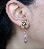 Yıldız Model Altın Kaplama Sitrin Pembe Kuvars Doğal Taşlı Küpe Kadın Sallantılı Küpe euku36sp (Sarı)