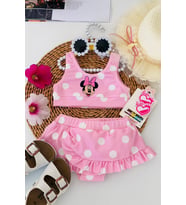 Miniğimin Cicileri Mnn Baskılı Puantiyeli Fırfırlı Kız Çocuk Bikini Takımı - Pembe