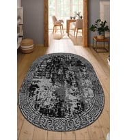 Dijital Baskılı Kaymaz Taban Yıkanabilir Oval Salon Halısı Mutfak Halısı Yolluk NDO-SD-1105 (Siyah)
