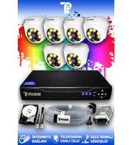PICAM 6 Kameralı Dome 6 İç Kamera Set 2 TB HDD Full HD Renkli Gece Görüşlü Güvenlik Kamerası Sistemi