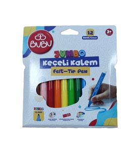 BU-BU JUMBO KEÇELİ KALEM 6 MM 12 RENK KARTON KUTU