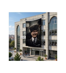 Gülümseyen Mustafa Kemal Atatürk Portresi Poster Bayrak Raşel Kumaş 6x9 metre ATA65