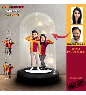 Kişiye Özel Karikatür Melek Hareketli Sarı Kırmızı Taraftar Sevgili Tasarımlı Fanus Biblo, Taraftar Hediyesi, + 2 anahtarlık ile