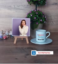Laboratuvar Teknikeri Fotoğraflı Dekoratif Taş, Ahşap Altlıklı Türk Kahvesi Fincanı Hediye (Model 2)