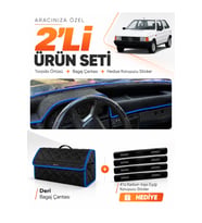 e-biz FIAT UNO 60,70 (1983-1995) Uyumlu Torpido Örtüsü + Deri Bagaj Çantası - Siyah-Mavi - FI019