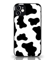 PrintiFy Apple iPhone 11 Kamera Korumalı İnek Desenli Cam Kapak Siyah