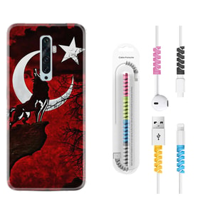 Oppo Reno 2Z 4 Lite 4 Pro 5 6 7 A31 Kılıf Kablo Koruma Spiral Silikon Wolf and Moon 2 1381