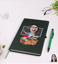 BK Gift Kişiye Özel Kadın Öğretmen Karikatürlü Yeşil Termo Deri Defter Kalem Seti Model 2
