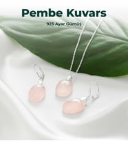 Luxtone Sertifikalı Pembe Kuvars Set 925 Ayar Gümüş Kolye Küpe Kadın Takı LX0620ST