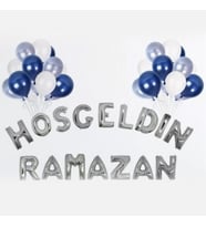  Ramazan Süsleri Hoşgeldin Ramazan Gümüş Folyo Balon ve 30 adet metalik balon-