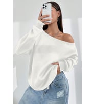 Ghassy Co. Kadın Kayık Yaka %100 Cotton 3 İplik Şardonlu Termal Kışlık Spor Üst Model Sweatshirt (Beyaz)