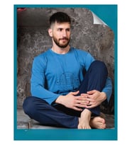 Sude Erkek Süprem Bisiklet Yaka İnce Uzun Kol Pijama Takımı A300/99 - 1 Adet (Mavi)