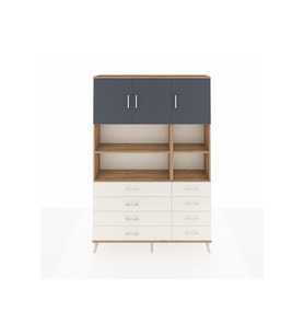 Arges Dolap 8 Raflı 8 Çekmeceli 3 Kapaklı 132x30x195 Çam-Antrasit/Aytaşı