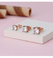 925 Ayar Gümüş Üç Boy Üçlü Tektaş Küpe ( Rose Gold )