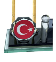 Sentez Masa Üstü İsimlik Türk Bayrağı Masa İsimliği Ofis Hediyesi (Altın / Dore)