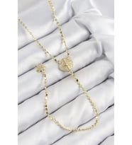 Pirinç Zirkon Taşlı Ezme Zincirli Madalyon Model Gold Renk Y Kolye
