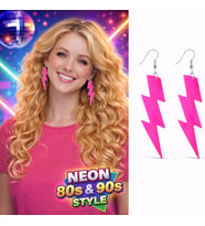 80’ler 90'lar Retro Neon Pembe Şimşek Küpe 10 cm